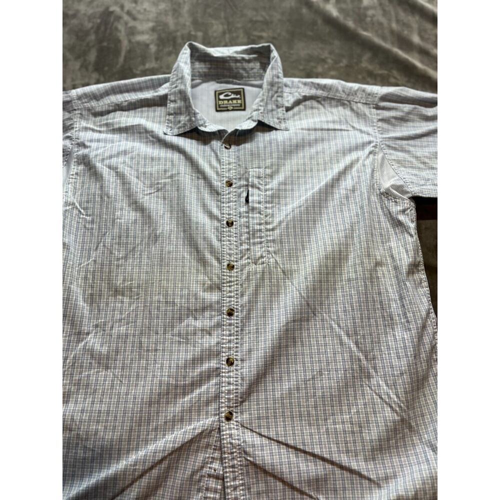 Drake Waterfowl Shirt Mens XL Blue Plaid Fishing‎ Vented  Short Sleeve